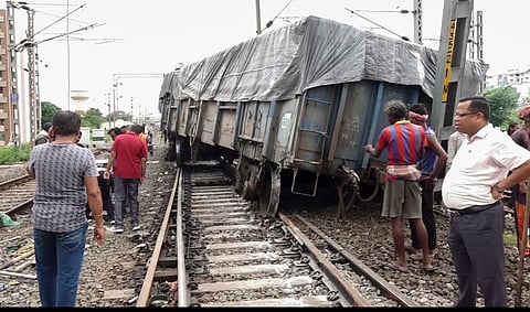 The derailed wagon of the goods train.