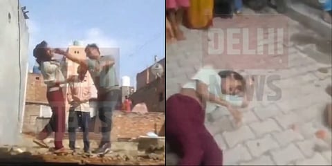 The viral video shows the man slapping the minor girl who falls to the ground and is crying in pain.