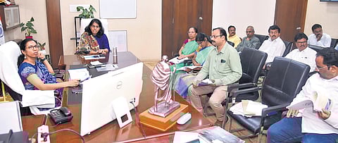 Collector S Nagalakshmi, GMC chief Kirthi Chekuri held a review meeting.