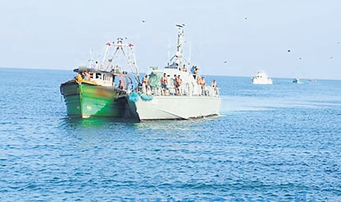 All the 13 fishermen had ventured into the sea from Jagathapattinam on three mechanised vessels on Wednesday