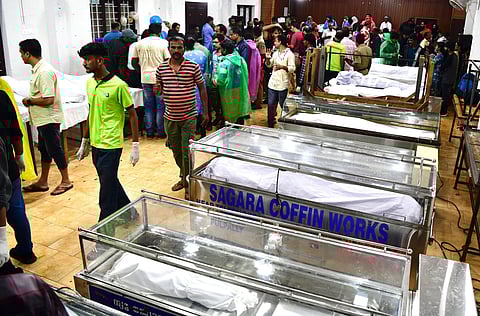 The bodies of the victims of a landslide are kept in a hospital in Wayanad district, Kerala on 30 July 2024.