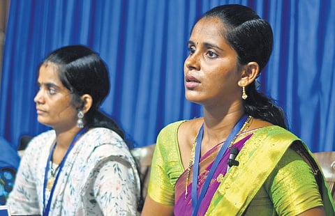 Vimukthi president M Apurva addressing the media I Prasant Madugula