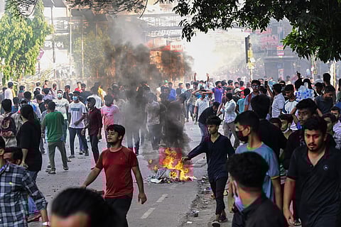 Students take part in the ongoing anti-quota protest in Dhaka on July 18, 2024.