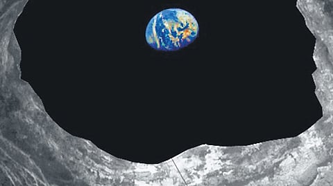 Underground cave system on the moon surface.