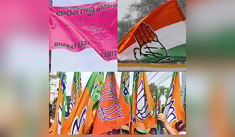 Representative image of BRS, INC and BJP flags.
