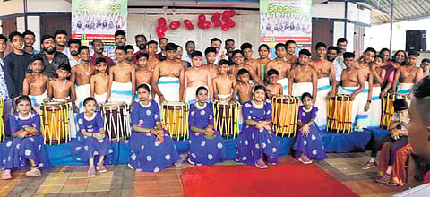 The 35-member thayambaka troupe of GHS Pazhayarikkandam in Idukki district