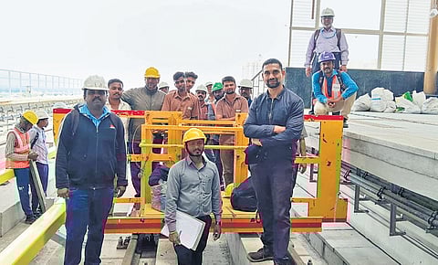Standard dimension test being carried out on the Green Line extension line.