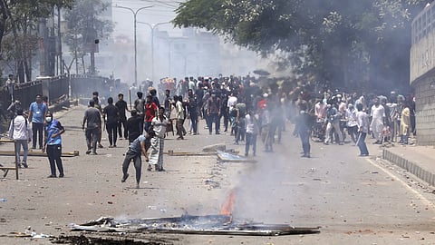 Students during a protest in Dhaka