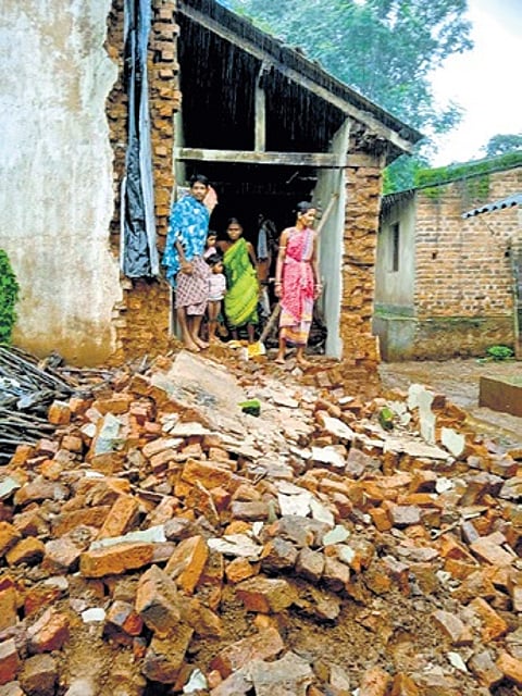 A house damaged due to rains in Koraput district.