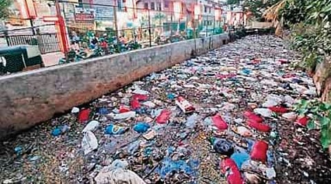 Waste filled in the Amayizhanchan canal in Thiruvananthapuram
