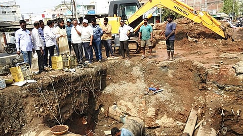 GMC officials take up water pipeline repair works to ensure safe drinking water supply in Guntur city.