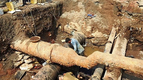 GMC officials take up water pipeline repair works to ensure safe drinking water supply in Guntur city.