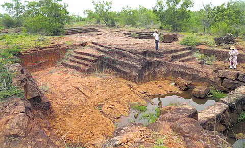 Heritage narrator Jayshree Hatangadi at the neglected rock-cut cisterns.