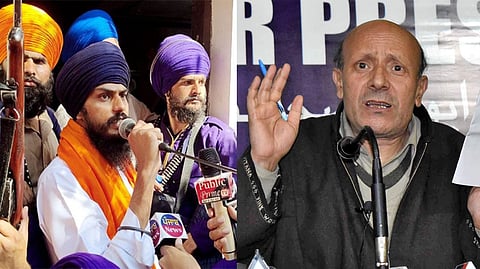 Jailed radical Sikh preacher Amritpal Singh and Kashmiri leader Sheikh Abdul Rashid.