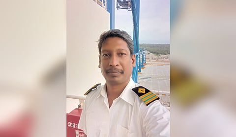 Prajeesh Govindaraj, a native of Palakkad is the lone Keralite on board MV San Fernando, the first mothership that docked at Vizhinjam International Seaport in Thiruvananthapuram.