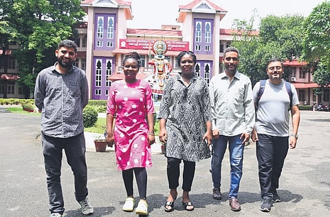 Foreign students Shujaullah Khwajazada, Naomi Simiyu, Regina Babu, Motaz Alhassin, and Ghamdan Alshamiri at Cusat
