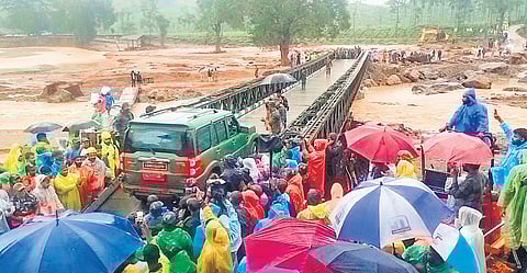 An Army vehicle passes through the Bailey bridge constructed at Chooralmala on Thursday