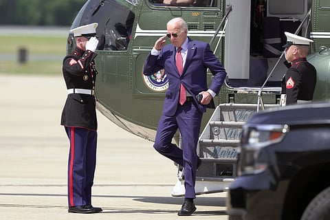 President Joe Biden arrives at the Delaware Air National Guard Base in New Castle, Del, Friday, August 2, 2024.