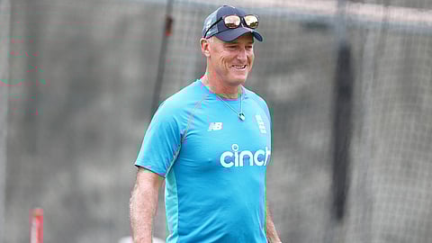 England's coach Graham Thorpe arrives for their training session at the Gabba ahead of the first Ashes cricket test in Brisbane, Australia, Dec. 6, 2021.