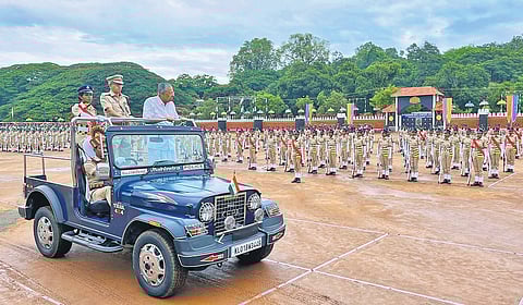 Chief Minister Pinarayi Vijayan receiving salute at the passing out parade at Kerala Police Academy on Sunday
