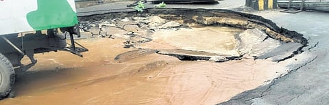 The portion of the road that caved in at Cuttack on Saturday