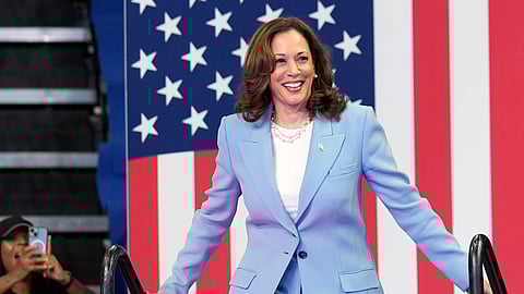 Vice President Kamala Harris arrives to speak during a campaign rally.