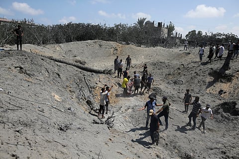 The site hit by an Israeli strike in Khan Younis on July 13, which killed Mohammed Deif (Photo | AP)