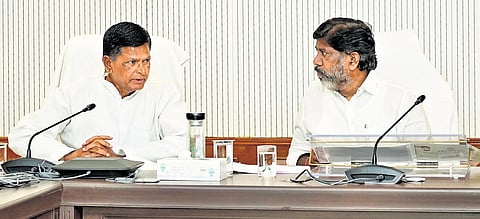 Deputy Chief Minister Mallu Bhatti Vikramarka speaks during a review meeting on the conduct of Prajavani programmes at the Secretariat on Sunday