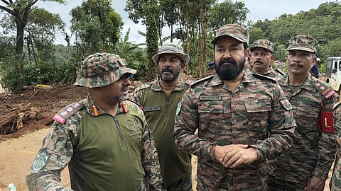 Mohanlal visits Wayanad landslide areas along with his own 122 Infantry Battalion, TA Madras to boost the morale of all personnel involved in the rescue operations.