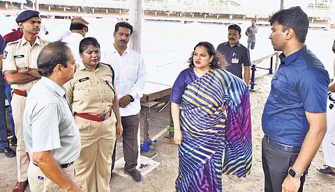 NTR Collector Srujana inspecting the arrangements for I-Day fete