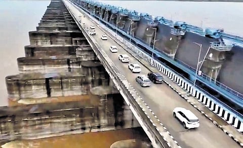 The shooting of the video of the Lakshmi Barrage with the help of the drone took place when BRS working president KT Rama Rao was visiting the project along with his MLAs and party activists on July 29.