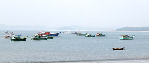 Boats moored at the port of Mangalore.