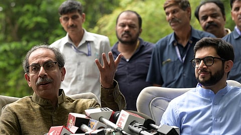 Uddhav Thackeray, Member of the Maharashtra Legislative Council along with Aditya Thackeray.