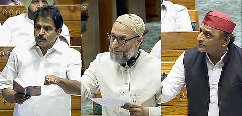 Opposition MPs KC Venugopal (Congress), Asaduddin Owaisi(AIMIM) and Akhilesh Yadav (SP) speaking in Lok Sabha against the introduction of Waqf (Amendment) Bill.