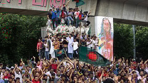 Protestors in Bangladesh after PM Sheikh Hasina resigns.