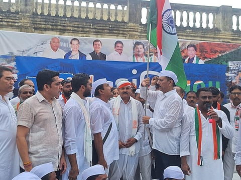 Congress leaders flagging off the Nyay Yatra (Photo | Special arrangement)