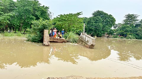 The collapsed bridge in Vaishali district which snapped communication between Raghopur East and Raghopur West panchayats
