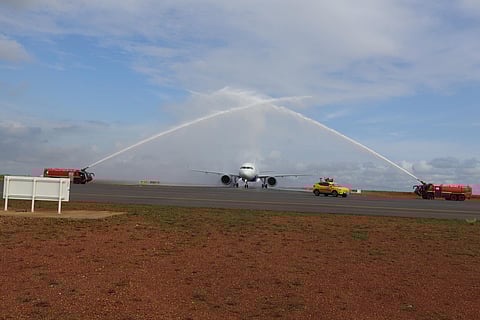 MIA accorded the traditional water canon salute to the maiden IndiGo Abu Dhabi-Mangaluru flight 6E 1443