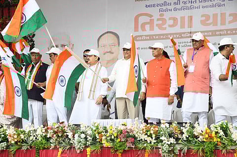 BJP Preident JP Nadda and Gujarat BJP President Patil along with other BJP leader in tiranga yatra