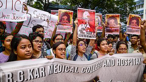 Junior doctors protesting against the rape and killing of the trainee doctor