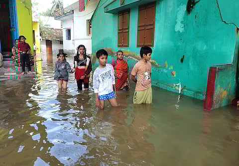 Rainwater inundated MGR Nagar in Mittahalli panchayat of Krishnagiri district.