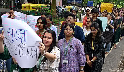 Resident doctors of NIMHANS took out a protest rally in Bengaluru on Monday, demanding proper investigation in rape and murder of a doctor of RGKAR in Kolkata.