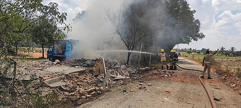 At least 14 Fire and Rescue Service personnel from Sivakasi and Srivilliputhur rushed to the place and doused the fire.