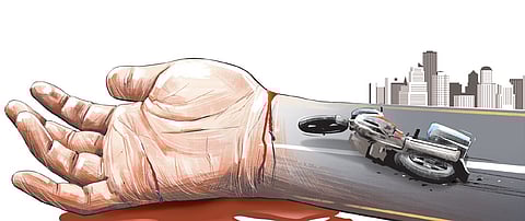 Manikandan was riding his bike through a poorly lit stretch near the construction side when he attempted to navigate a mound of dirt, losing control and falling into an adjacent pit.