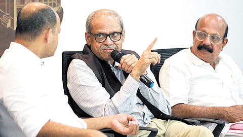 Economist Parakala Prabhakar during the interaction programme ‘The State of the Indian Economy’, in Kochi on Wednesday