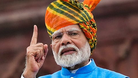 Prime Minister Narendra Modi addresses the nation from the Red Fort on 78th Independence Day, in New Delhi.