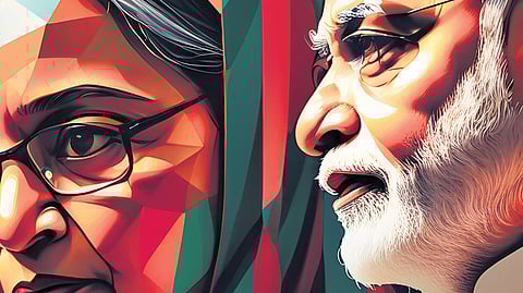 An AI illustration of Sheikh Hasina and Narendra Modi