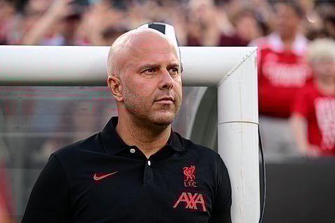 Liverpool manager Arne Slot looks on from the sidelines prior to a friendly football match against Arsenal,