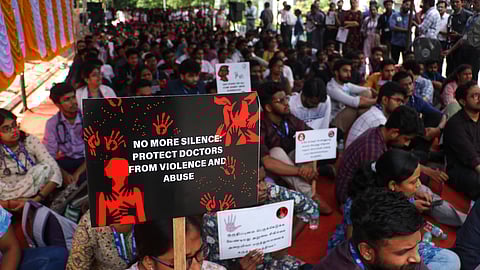 Resident doctors from JIPMER protest the rape and murder of a young medic from Kolkata.