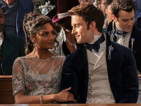 Simone Ashley as Kate and Jonathan Bailey as Anthony in a still from 'Bridgerton'